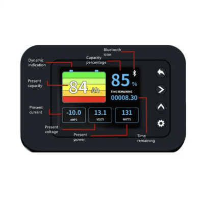 Battery Monitor with Bluetooth Beacon Dual Screen, 500A Shunt, LCD Display - Asset Track Pro