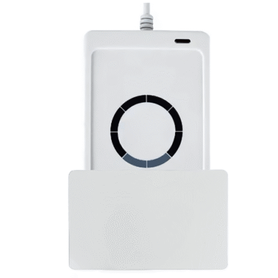 Compact Pearl White NFC RFID USB Reader with LED Indicators - Asset Track Pro