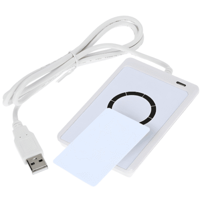 Compact Pearl White NFC RFID USB Reader with LED Indicators - Asset Track Pro