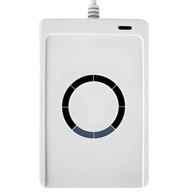Compact Pearl White NFC RFID USB Reader with LED Indicators - Asset Track Pro