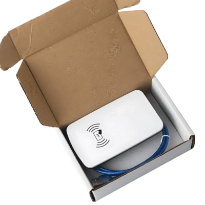 High Efficiency Desktop UHF RFID Reader, Dual Antenna, 16.9 in Reading Range - Asset Track Pro