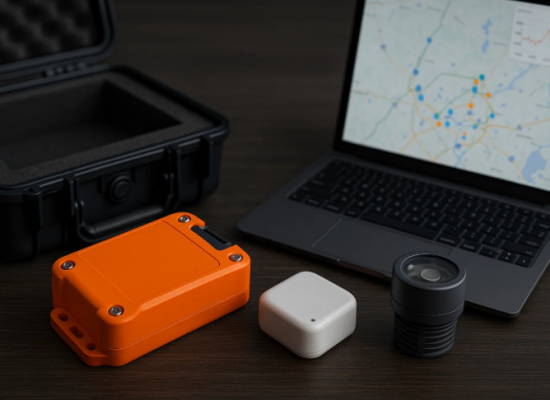 IoT tracking devices with laptop showing map